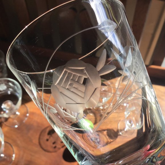 Vintage Set of Four Etched Rose Stemmed Cocktail Glasses - Picture 6 of 7